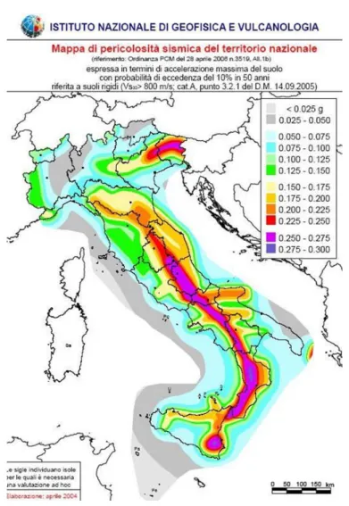 Fig.  2  The  seismic  hazard  map  made  by  INGV  National  Seismic  Network in 2016 (http://zonesismiche.mi.ingv.it/)