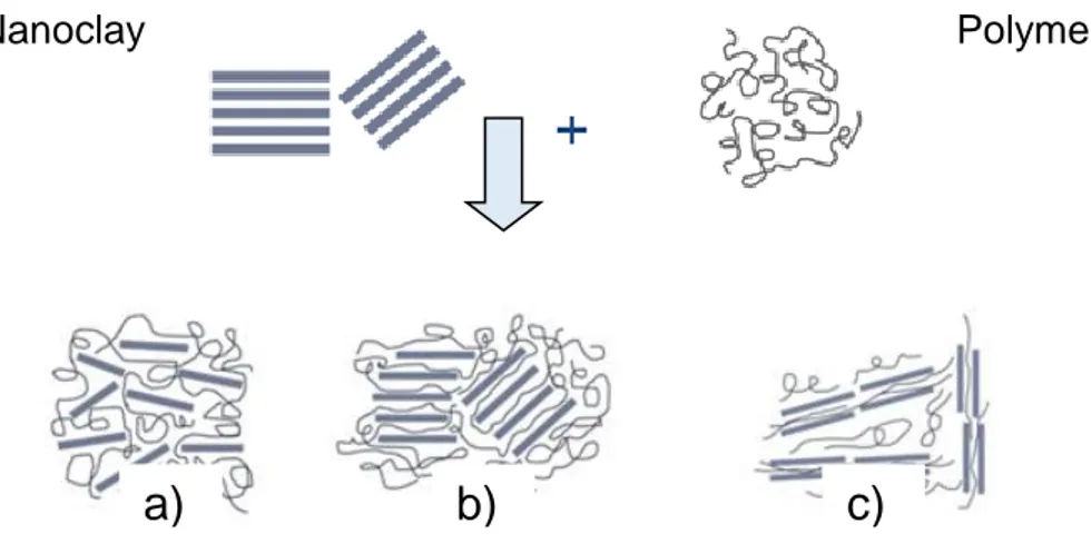 Figure  4  shows  an  exfoliated  (a),  intercalated  (b)  or  intercalated/flocculated  (c)  morphology  of  the  biomaterial,  being  the  intercalated  one  the  optimum  option  to  obtain  a  more  compact  structure