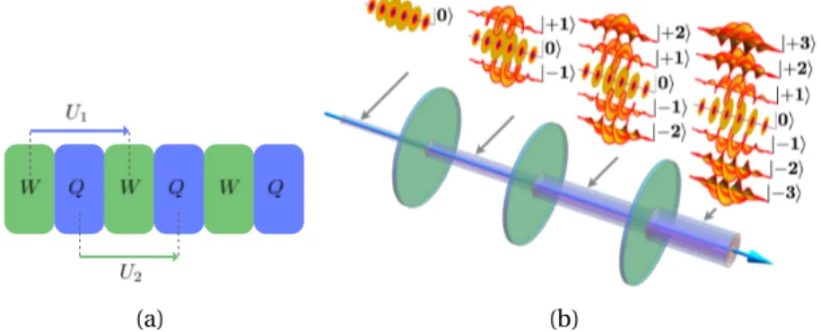 Figure I.4: Chiral-symmetric QW with twisted photons a. Protocol of the chiral-symmetric QW