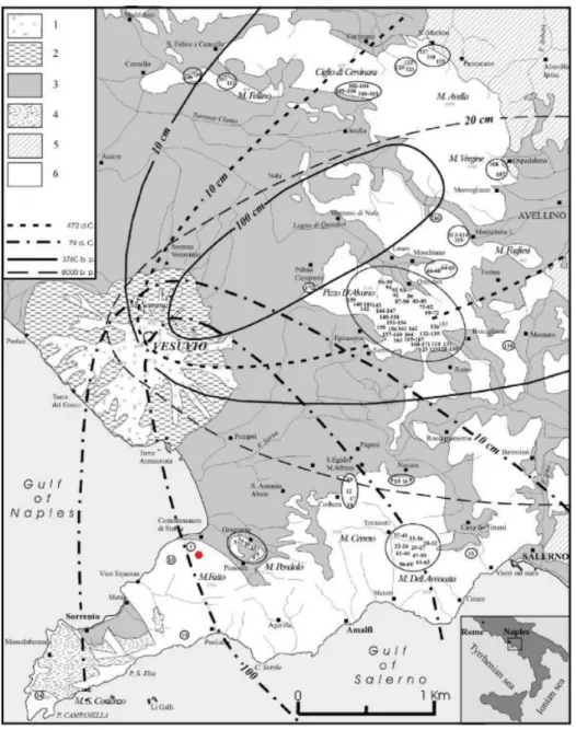 Figure 32 – Areas of pyroclastic deposition of several eruptions of Vesuvius volcano (adapted from Di Crescenzo and  Santo, 2005)