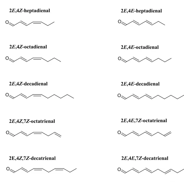 Figure 1.8. Structure of diatom-derived polyunsaturated aldehydes (From Ribalet et al., 2007).
