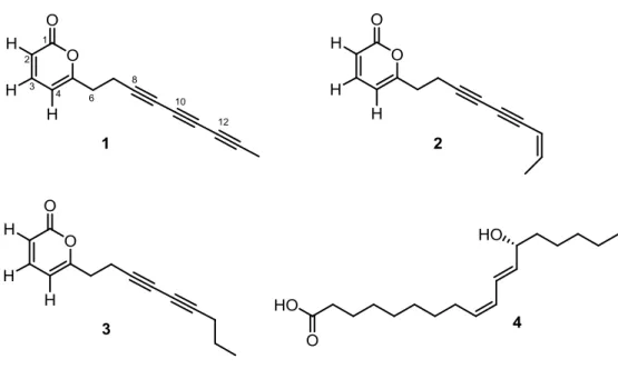 Figure 3.3 The chemical structures of 1–4, isolated from E. platyloba. 
