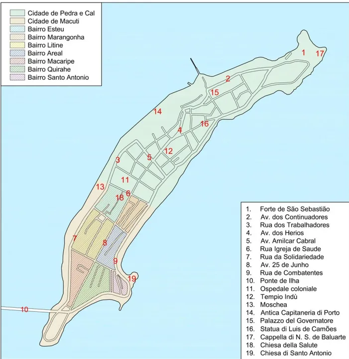 Fig. V.2 – Mappa di Ilha de Moçambique. Elaborazione grafica dell’Arch. Valentina Giovagnoli (2018)