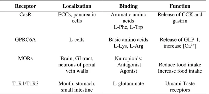 Table 1.   Amino acid taste receptors  