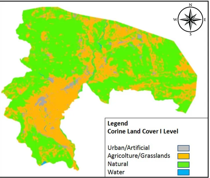 Figure 5: Corine Land Cover classification (1 st  level) of study area. 