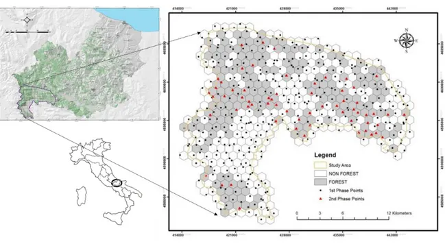 Figure 14: Study area in Molise  Regionwas tessellated into 437 hexagons with area of 1 km 2 