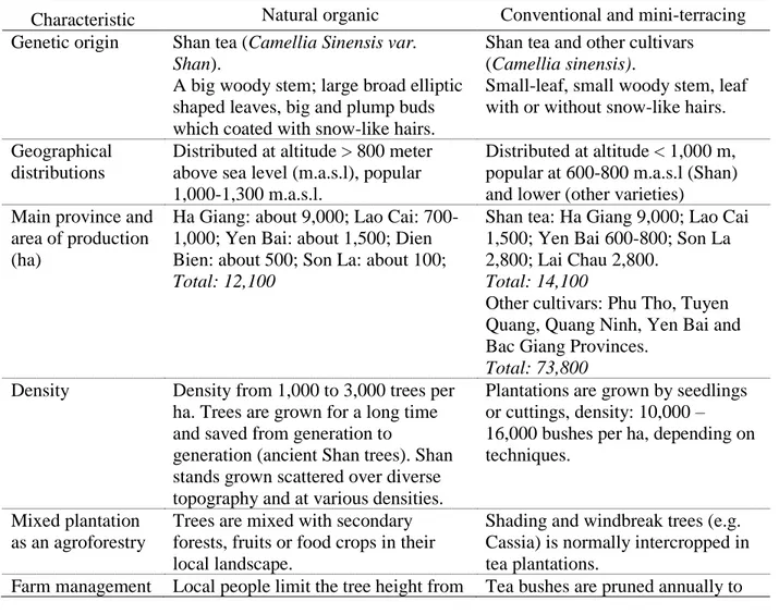 Table 4.2. Main characteristics of natural organic and intensive tea production in the NMR  