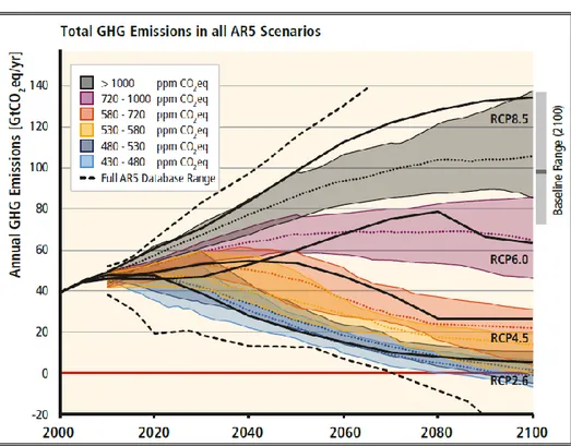 Figura 1.8 - Scenari futuri delineati dall’IPCC. Fonte AR5 (IPCC 2014) 