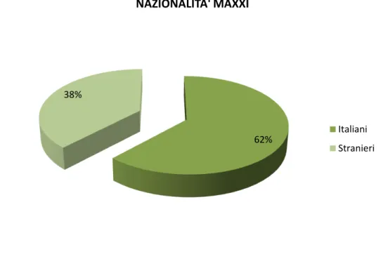 Figura 13 Percentuali presenze di italiani e stranieri tra i visitatori del MAXXI 
