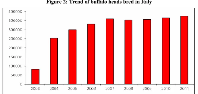 Figure 2: Trend of buffalo heads bred in Italy 