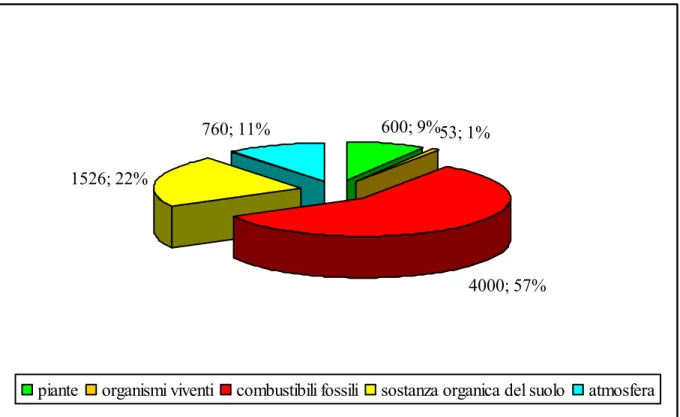 Figura 6. Ripartizione dei sink di carbonio organico (in Pg di C). 