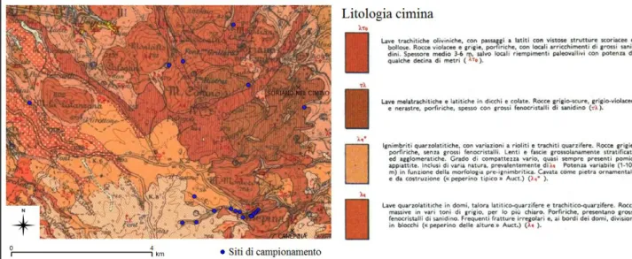 Figura 2.3 – Ubicazione delle sorgenti campionate all’interno dell’areale del complesso  dei monti Cimini