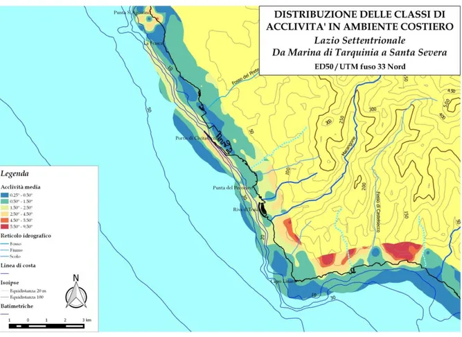 Fig.  28 - Andamento delle classi di acclività nell’area di studio in ambiente costiero