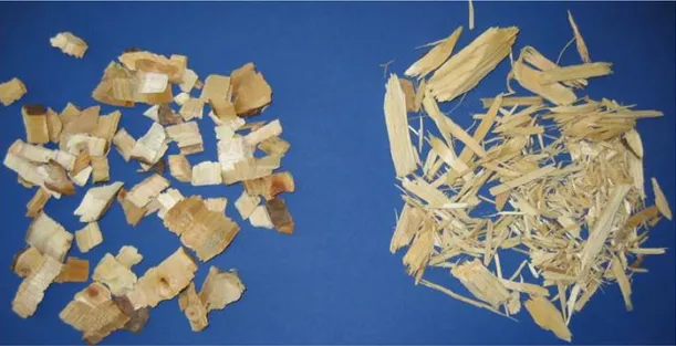 Figure 3 - Visual differences between wood chip (left) and hog fuel (right). 