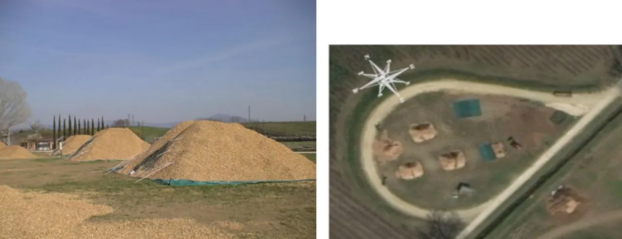 Figure 5- View at soil level of the wood chip piles.                 Figure 6 - Aerial view of the wood chip piles