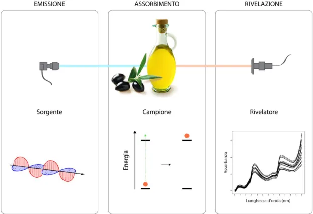 Figura 1. Schema semplificato del principio di funzionamento della spettroscopia 