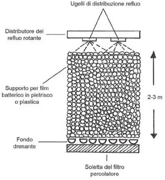 Figura 1.1 Letto percolatore aerobico (Fonte: Masotti et al., 2005, modificato) 