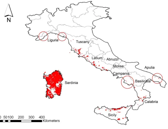 Fig 1.2   Distribuzione della Q. Suber in Italia 