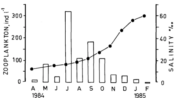 Fig.  1.13  Variazioni  mensili  del  numero  di  individui  totali  dello  zooplancton  presente  durante  il 