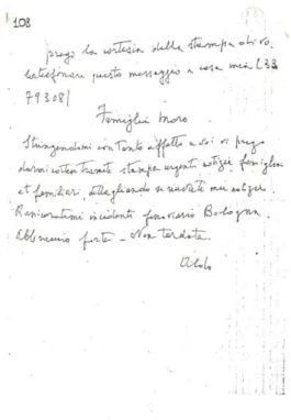 Figura  13  –  Messaggio  alla  famiglia  Moro,  scritto  il  16  aprile,  non  recapitato