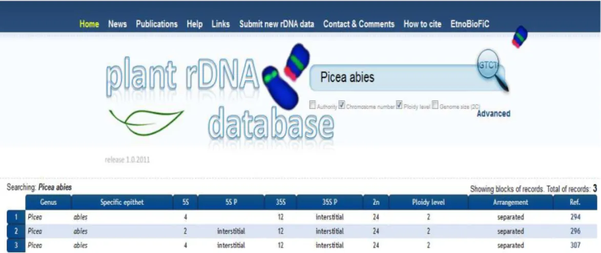 Figura 2.3 Esempio di una ricerca effettuata sul portale “Plant rDNA database”. 