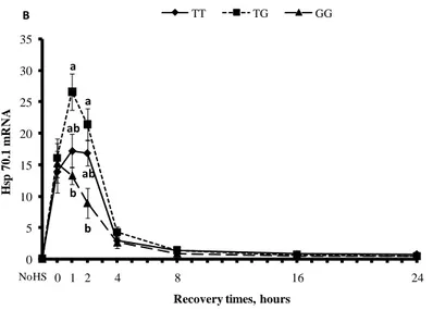 Figura  3A  e  3B:  Effetti  dello  stress  da  caldo  sull’espressione  genica  dell’Hsp70.1  nelle  PBMC