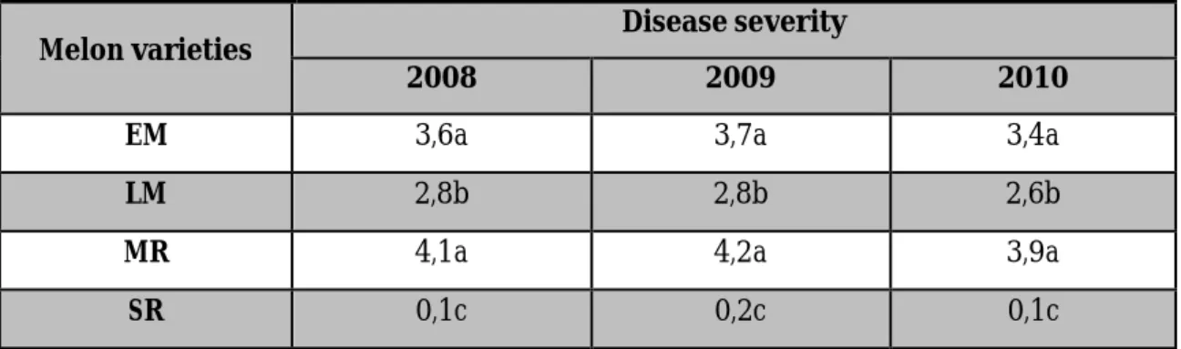 Fig. 3.2). The disease is favoured by cold climate during spring and water excess.  Collapse  or  sudden  wilt,  caused  by  Monosporascus  cannonballus,  was  the  most  dangerous  soil-borne  disease  in  the  melon  grown  area