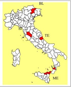 Figura 4.1-a: Localizzazione delle province selezionate come aree di studio.BLTESI SVVME14