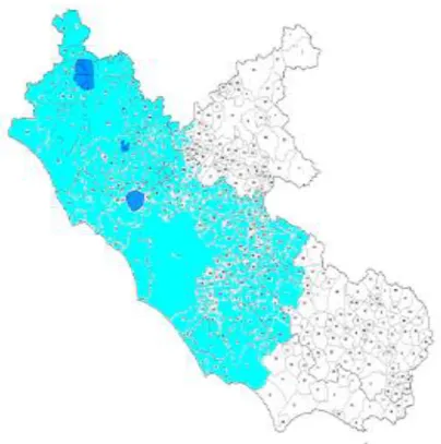 Fig. 23: Cartina delle zone d’insediamento del cinipide sul territorio regionale; 