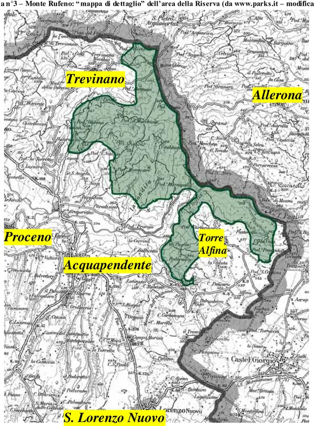 Figur a n°3 – Monte Rufeno: “ mappa di de ttaglio” dell’area della Riserva (da www.parks.it – modificato) 