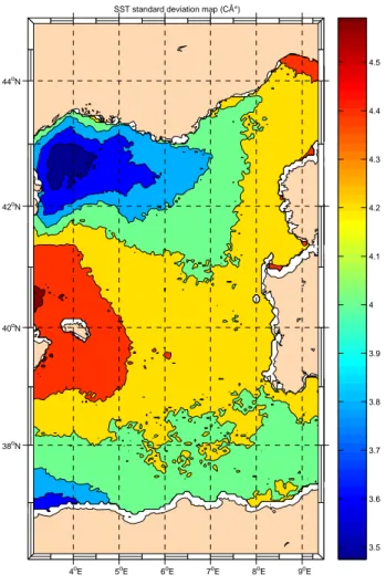 Figure 1.14: Standard deviation map of the SST for the 1997-2007 period
