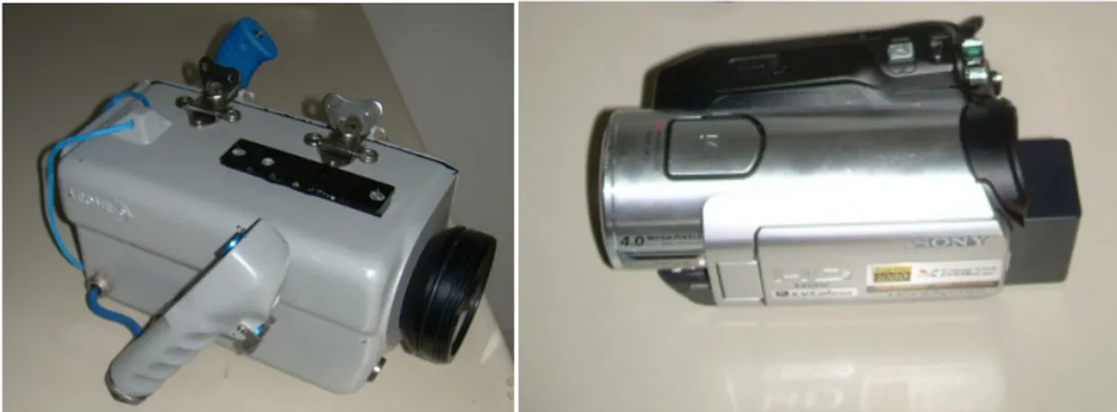 Figura 12 – Custodia subacquea (Leone Oyster LR a sinistra) e telecamera Sony HC‐5 utilizzate per 