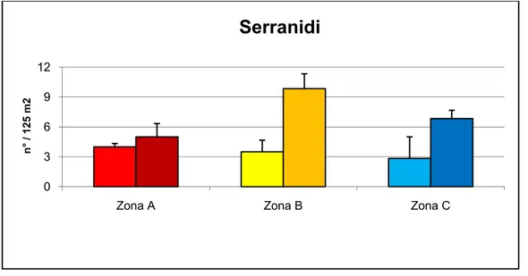 Figura  23  –  Grafico  del  numero  di  serranidi  nelle  zone  a  differente  grado  di  tutela 