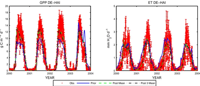 Figure 3.15. Observed vs. simulated daily fields of Gross Primary Production (GPP, gC m -2  d -1 ) 
