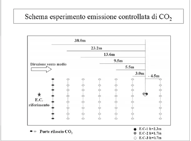 Figura 2.3 - Descrizione dello schema di campionamento dell’esperimento di emissione controllata  di CO 2