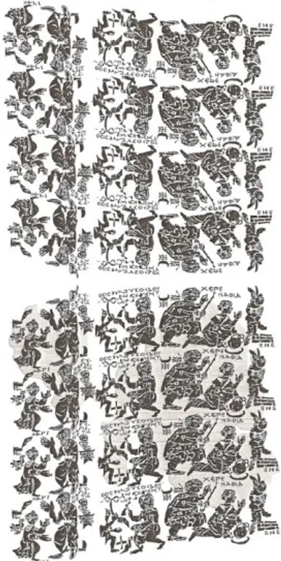 Fig.  64,    Schema  ricostruttivo  della  decorazione  della  tunica  in  seta  con  storie  mariane  conservata  nella  Collezione Abegg di Riggisberg (da Schrenk) 