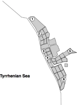 Figure  3.1  –  Location  of  sampling  sites  in  the  Biological  Reserve  of  Tarquinia  saltern