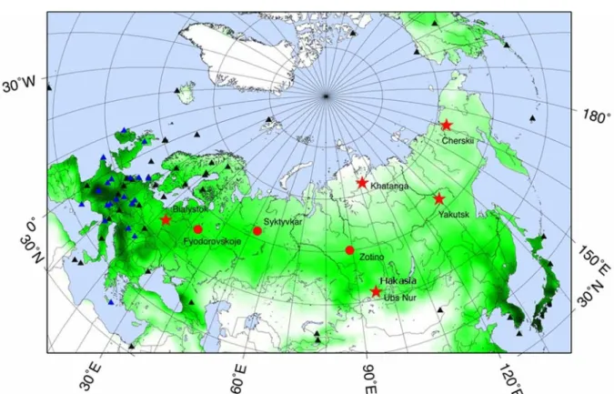 Figura 4: mappa dei siti di monitoraggio del ciclo del carbonio per la regione siberiana, afferenti al progetto europeo 