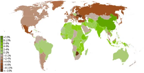 Figure 1.1: World map of the real GDP growth rates for 2009. Source: CIA world fact- fact-book.