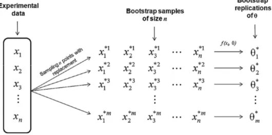 Figura 1.1: Rappresentazione grafica della procedura bootstrap per dati i.i.d.  