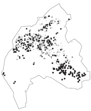 Figura 3.4: Esempio di un processo puntuale, in cui sono state rilevati i casi di problemi dentali nella regione della North Cumbria (Blangiardo e Cameletti, 2015)