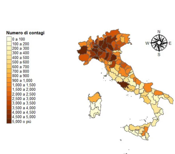 Figura 4.1: Numero cumulato di contagiati al 28 Giugno nelle varie province italiane