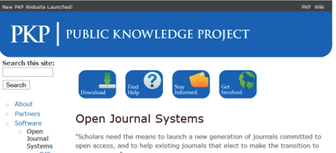 Fig. 3 - La home page di OJS, PKP, 