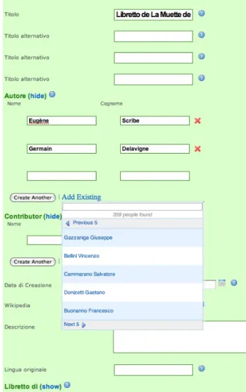 Fig. 1 - Interfaccia dell’editor per la creazione   e la modifica di  frbr:Work. 