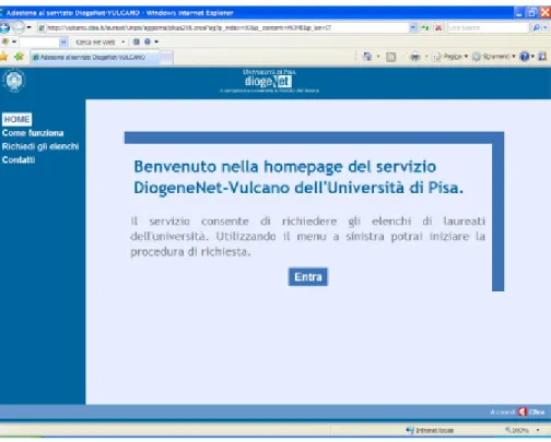 Fig. 1 – Home page del servizio “Adesioni Aziende” per l’università di Pisa