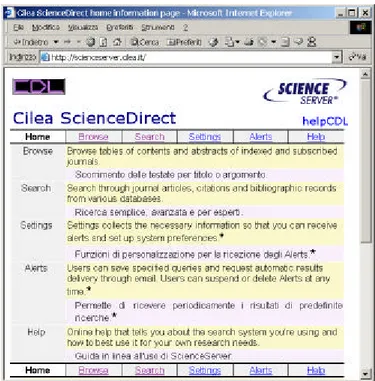 Fig. 1 - La home page del Mirror CILEA Science Direct