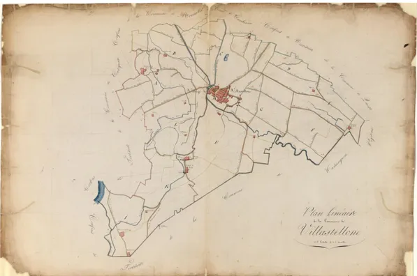 Fig 1: 1802-1814 Plan Linéar de la Commune de Villastellone s. d. s. or.  Scala grafica 1/10000    Source: ASTo (The Turin State Archive) 