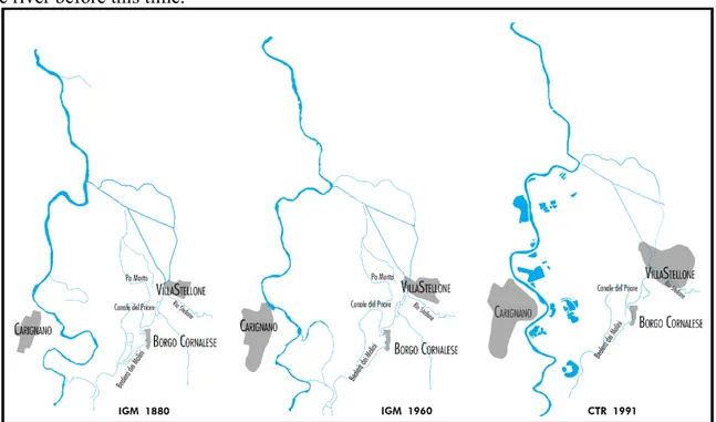 Fig 7: The changes on the river and channels from 1880 until 1991 