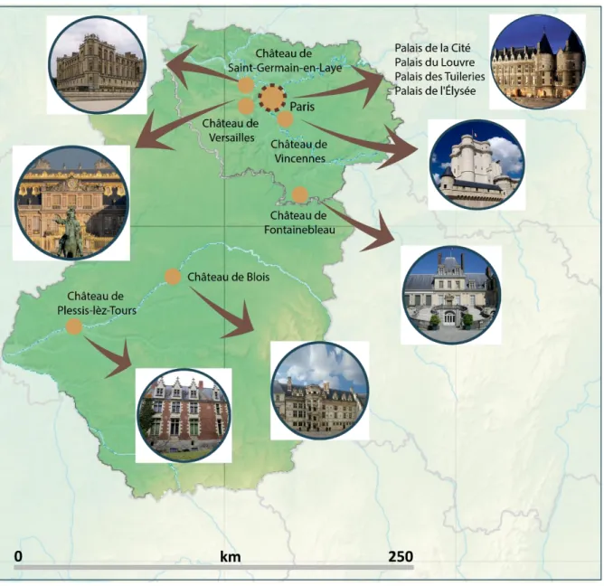 Fig 33: The principal royal residences of France  Source: Made by the author 