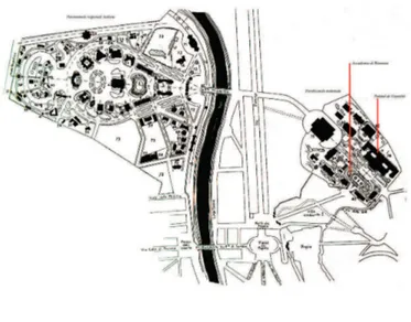 Fig. 6. Planimetria dell'Esposizione del 1911.  Tratta da Kisilewicz  I.,  Şcoala  română  din  Roma